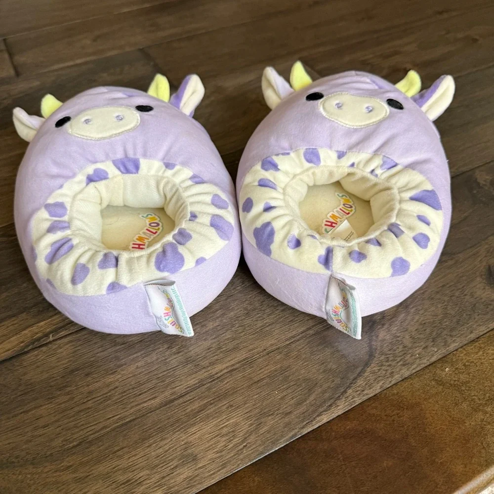 Squishmallows Bubba Purple Cow Plush Slippers Kids Girls Size M 2-3 Purple Cream